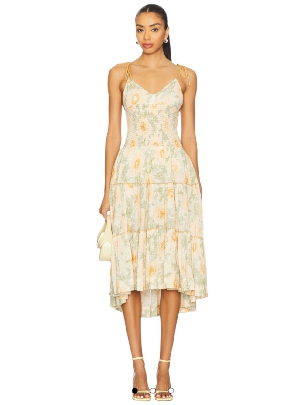 NWT Free People Adriel Floral Tiered Midi Dress - Size Large - Ivory Combo